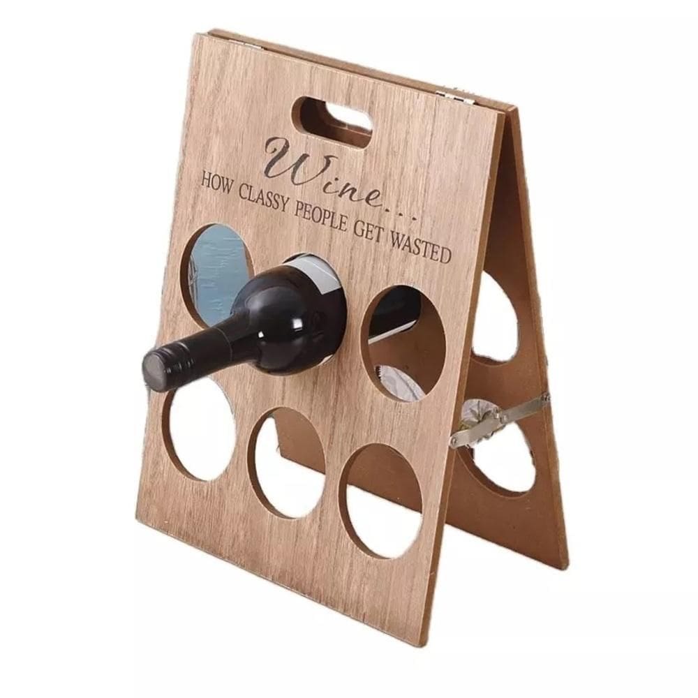 Suporte para Vinhos 6 Garrafas em Madeira Retrátil Premium
