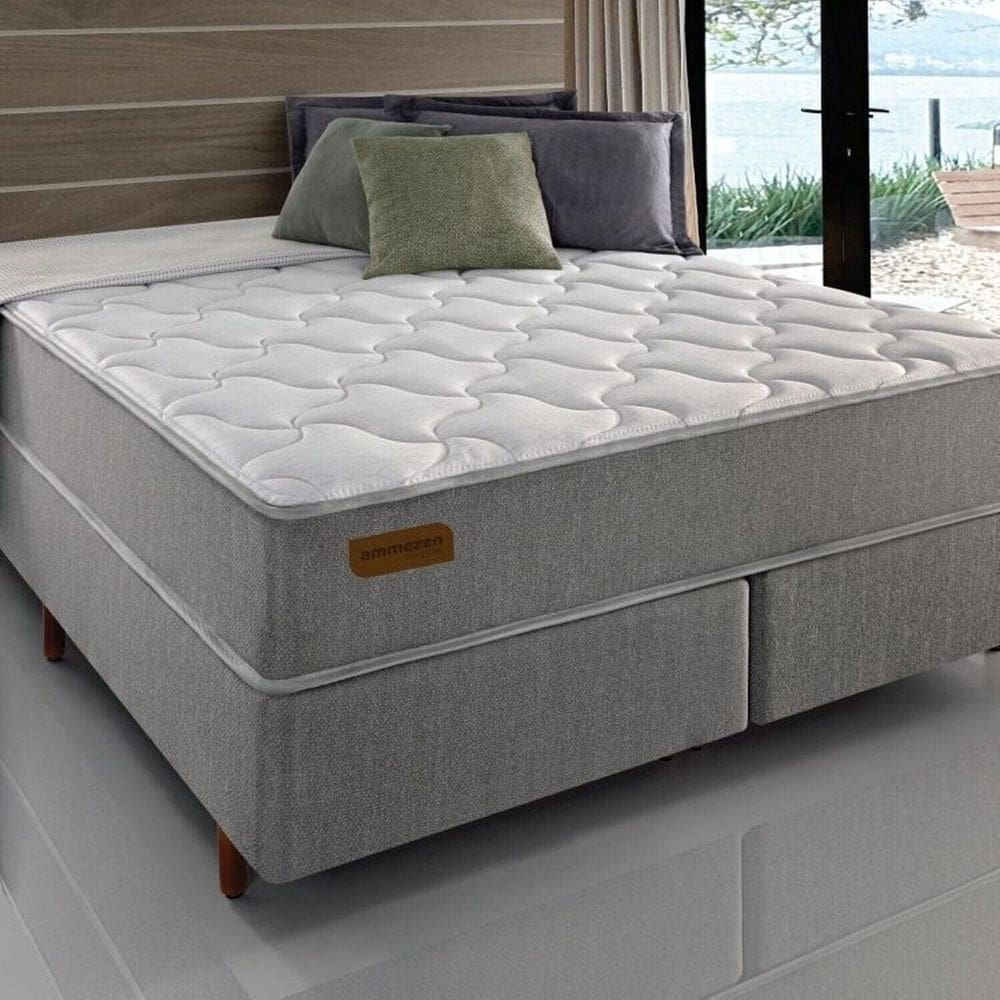 Conjunto Casal com Colchão e Cama Box Ammezen Intermediário 138cm X 188cm X 65cm Cinza