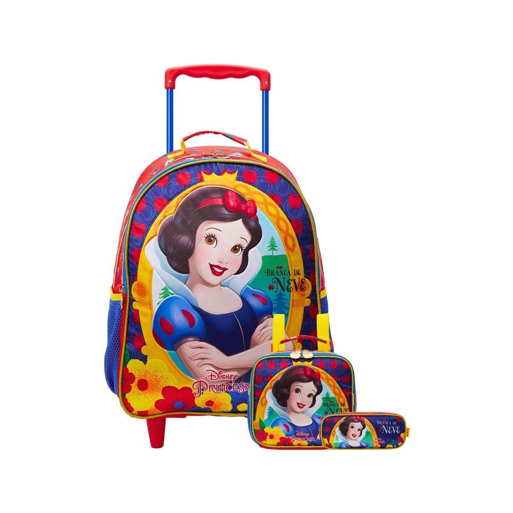 Kit Mochila De Rodinha + Lancheira + Estojo Branca De Neve