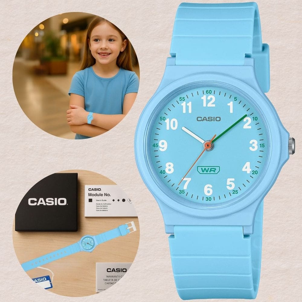 Relógio Casio Infantil Juvenil Escolar Leve Casual Meninos Meninas LQ-24B-2B Preto Pulseira Ecológica Resistente à Água Azul