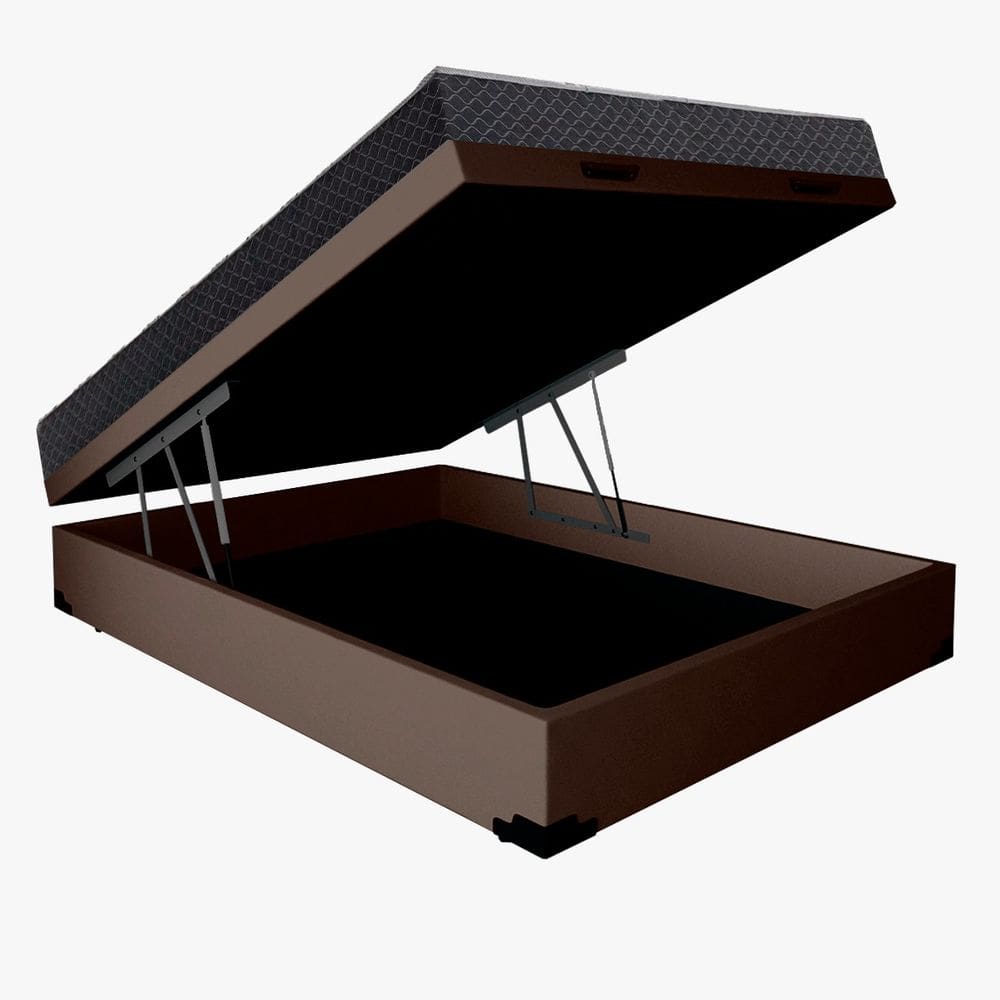 Cama Base Box Baú Casal Reforçado Sintético Marrom + Colchão Casal Reforçado D33 17x138x188