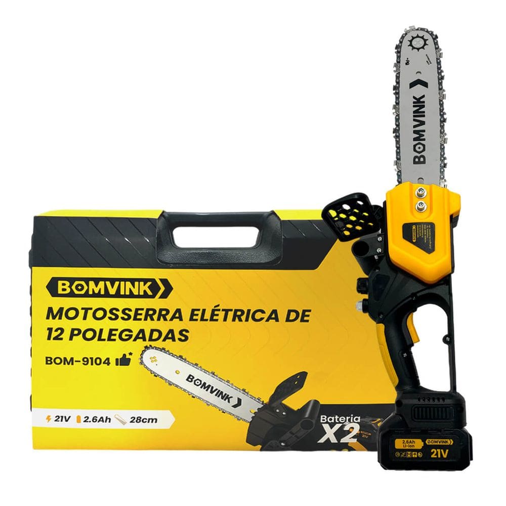 Motosserra Elétrica Portátil 12 Polegadas | 2 Baterias 21V Recarregáveis | Compacta, Leve e Ergonômica | Ideal para Cortes em Jardins