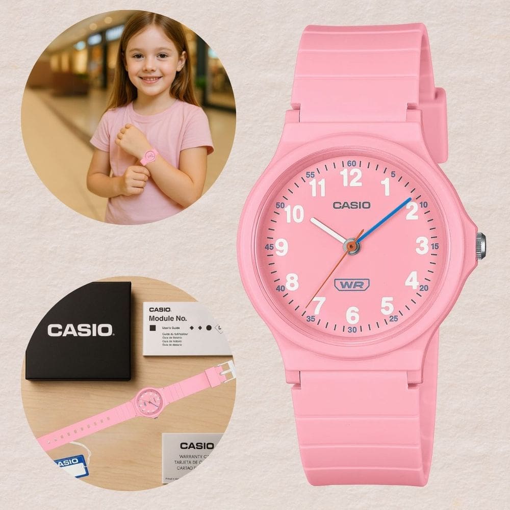 Relógio Casio Infantil Juvenil Escolar Leve Casual Meninos Meninas LQ-24B-4B Pulseira Ecológica Resistente à Água Rosa