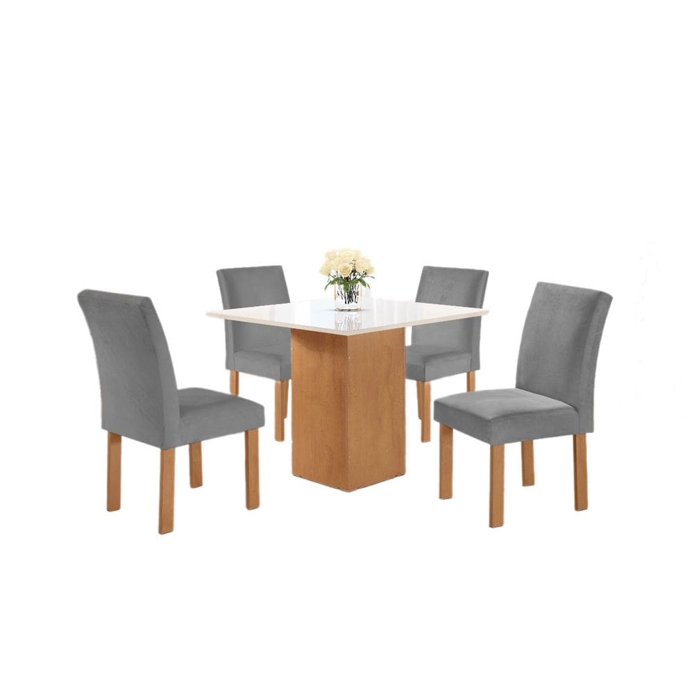 Conjunto Mesa de Jantar Dakota 90x90 Tampo de Vidro com 4 Cadeiras Napoles Cel Móveis - TEC 171