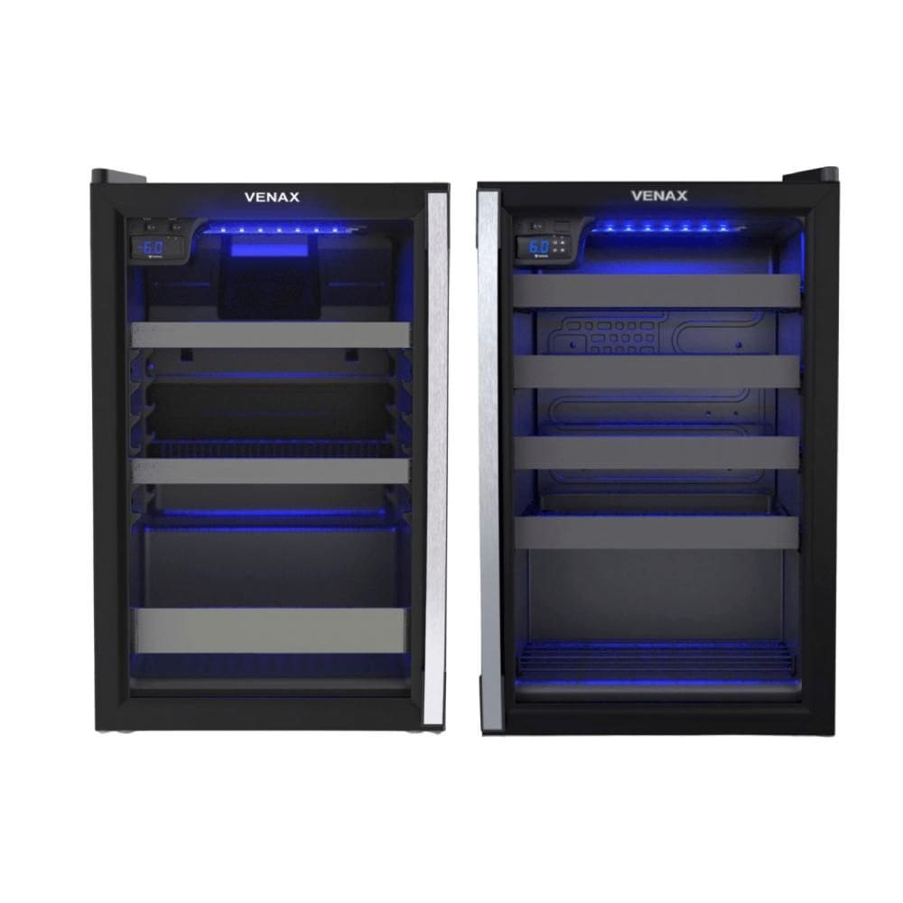 Conjunto Venax Cervejeira Blue Light 209L Porta Invertida + Adega Piubella Cave 100 50 Garrafas Preto - 220V