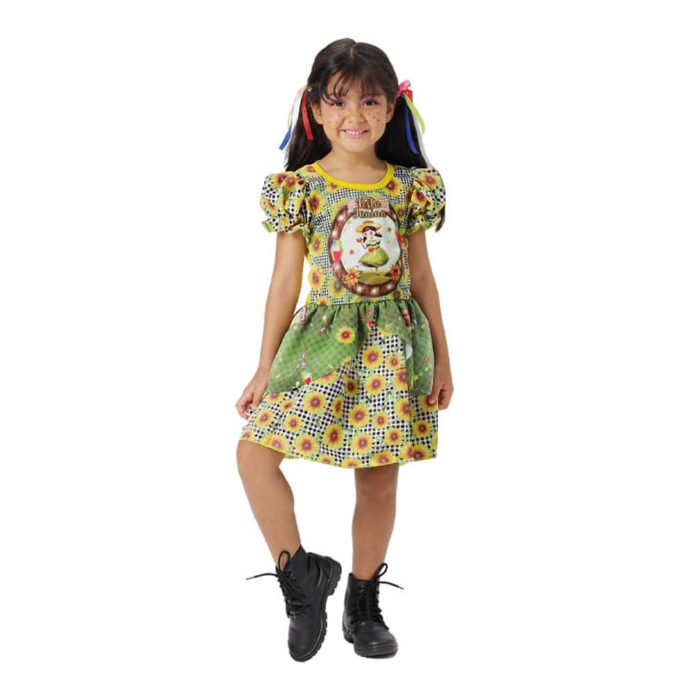 Fantasia Vestido São João Caipirinha Infantil Girassol Caipira Festa Junina Quadrilha Arraiá Quermesse