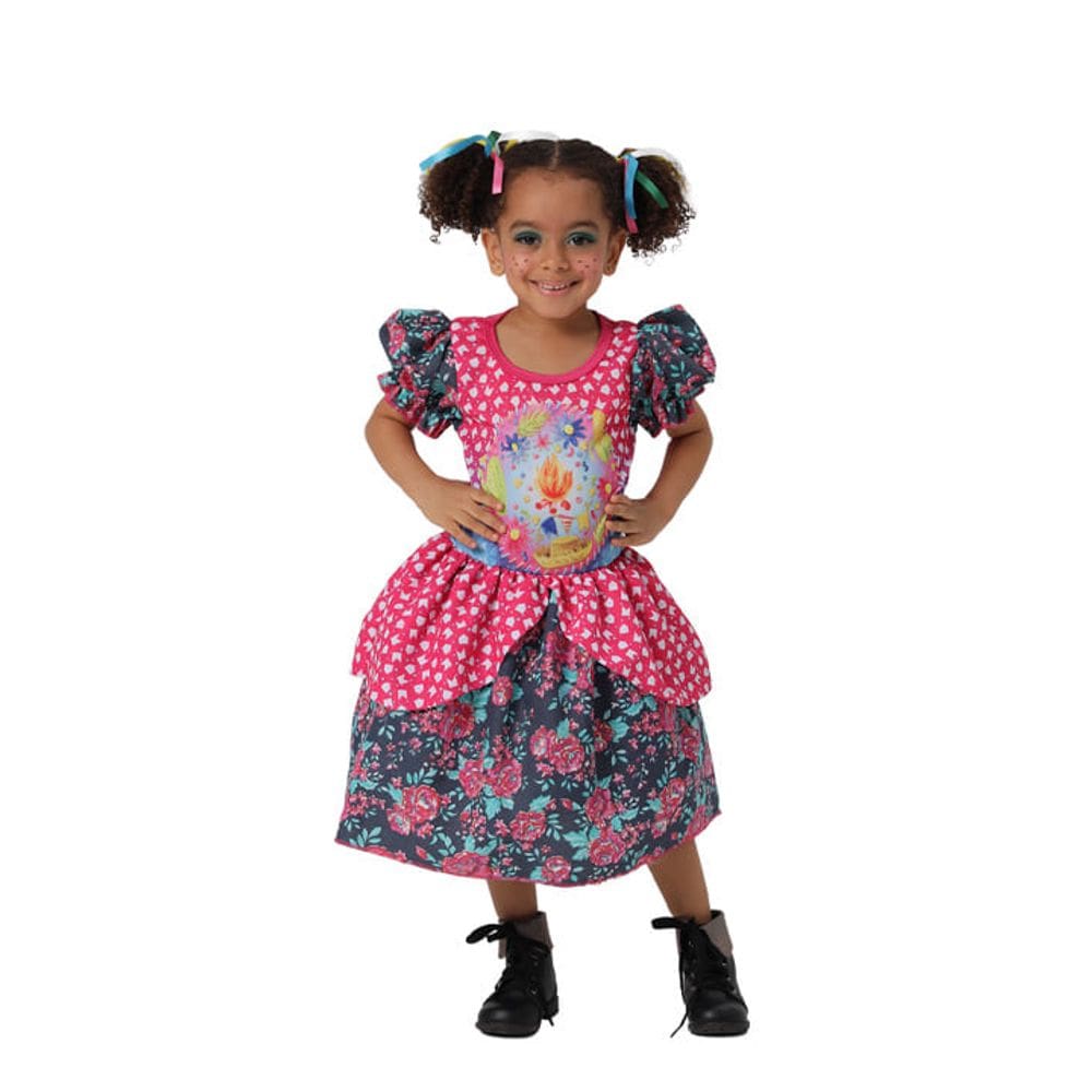 Fantasia Vestido São João Caipirinha Infantil Bandeiras Caipira Festa Junina Quadrilha Arraiá Quermesse