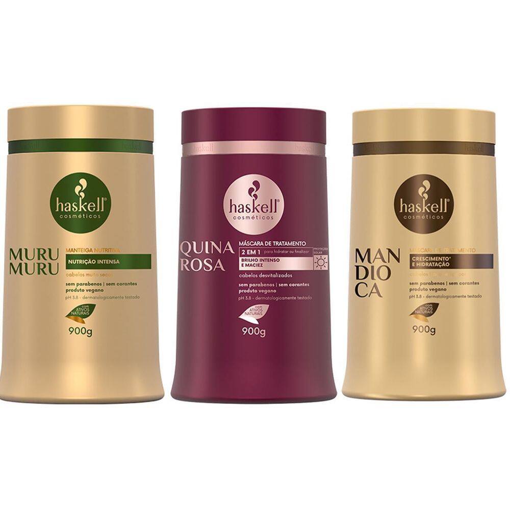Kit Máscaras Mandioca Murumuru Quina Rosa 900Gr Haskell