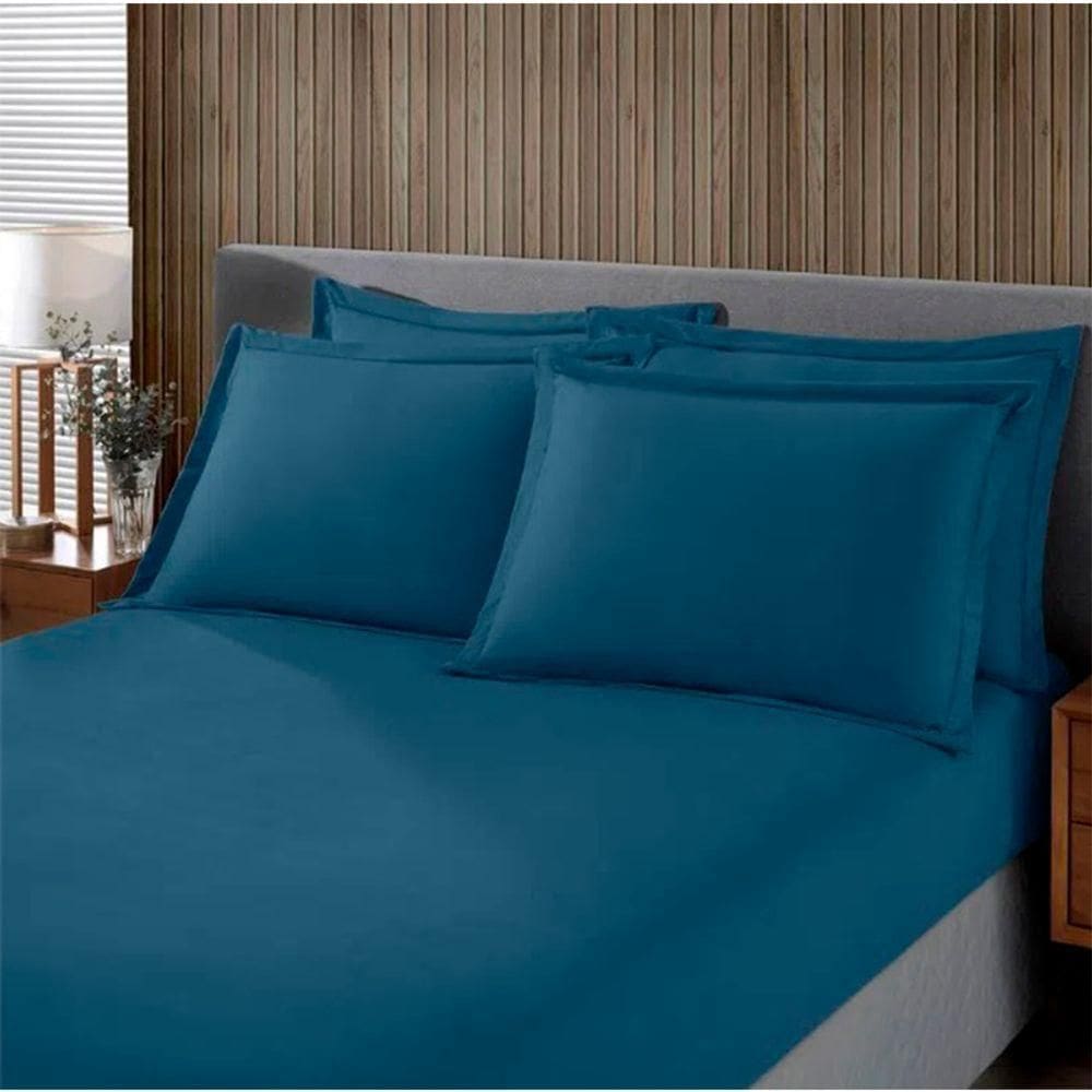 Jogo De Cama Casal Malha Liso 3 Peças Image Azul Marinho