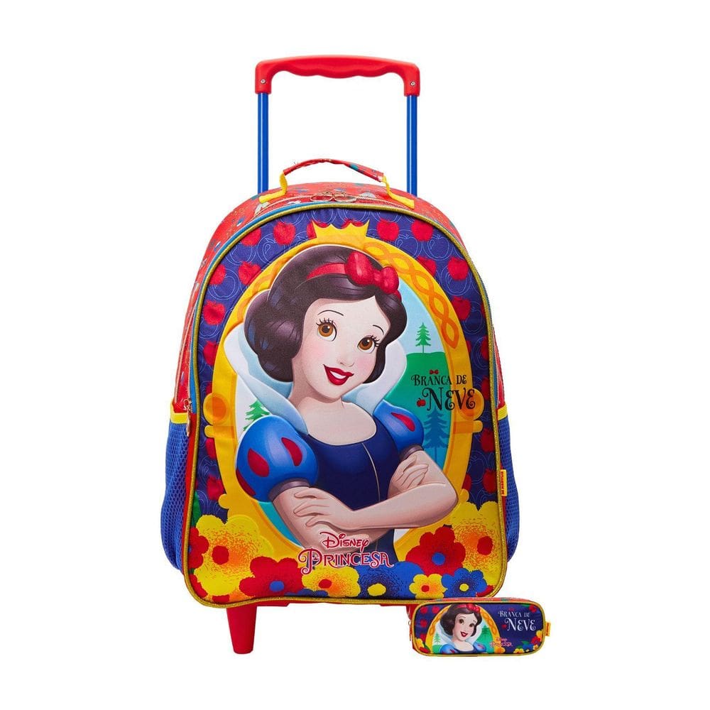 Kit Escolar Branca De Neve Mochila Rodas + Estojo Duplo