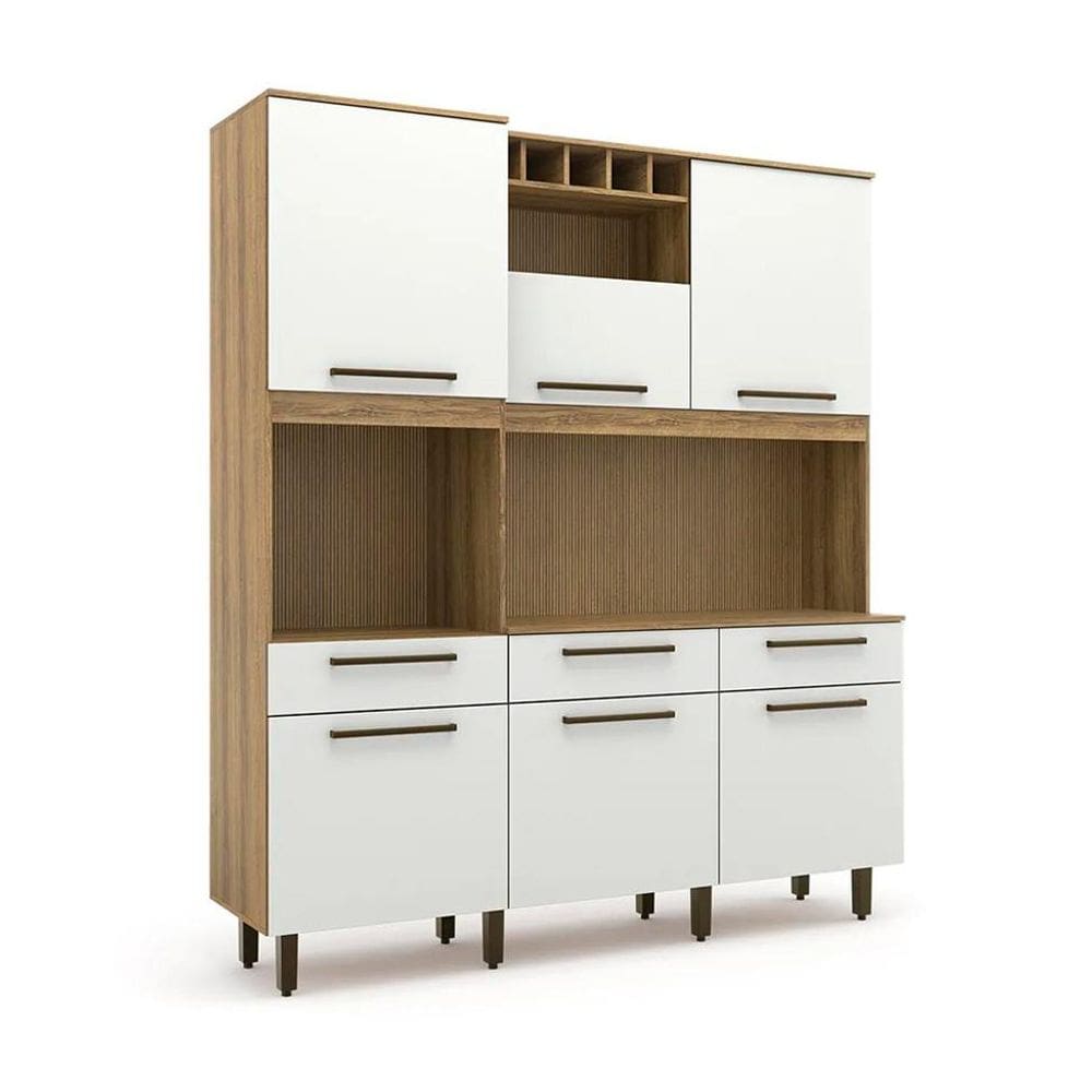 Cozinha Compacta Veneza 6 Portas 3 Gavetas Cinamomo e Off White