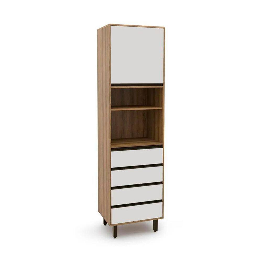 Paneleiro Confort 1 Porta 4 Gavetas Cinamomo e Off White