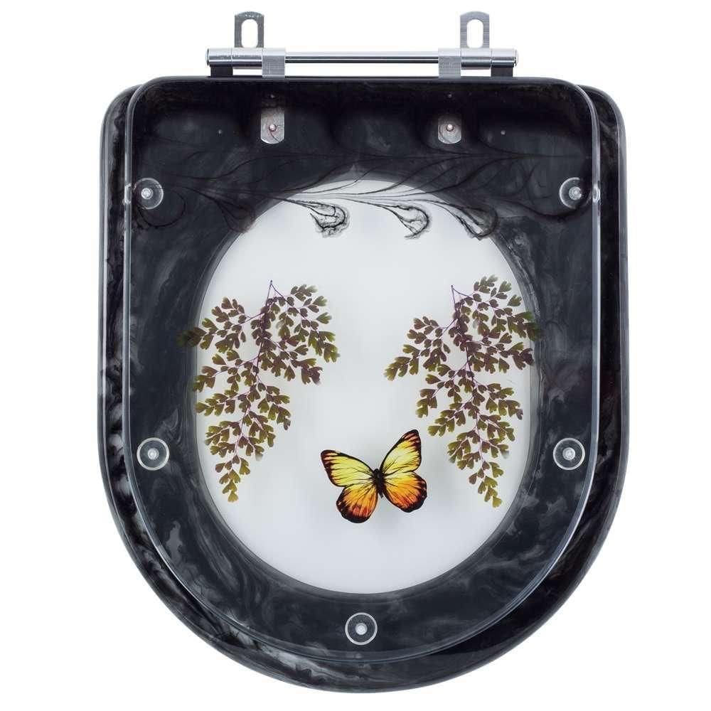 Assento Sanitario Poliester Decorado Borboleta Sabatini Preto Para Vaso Icasa