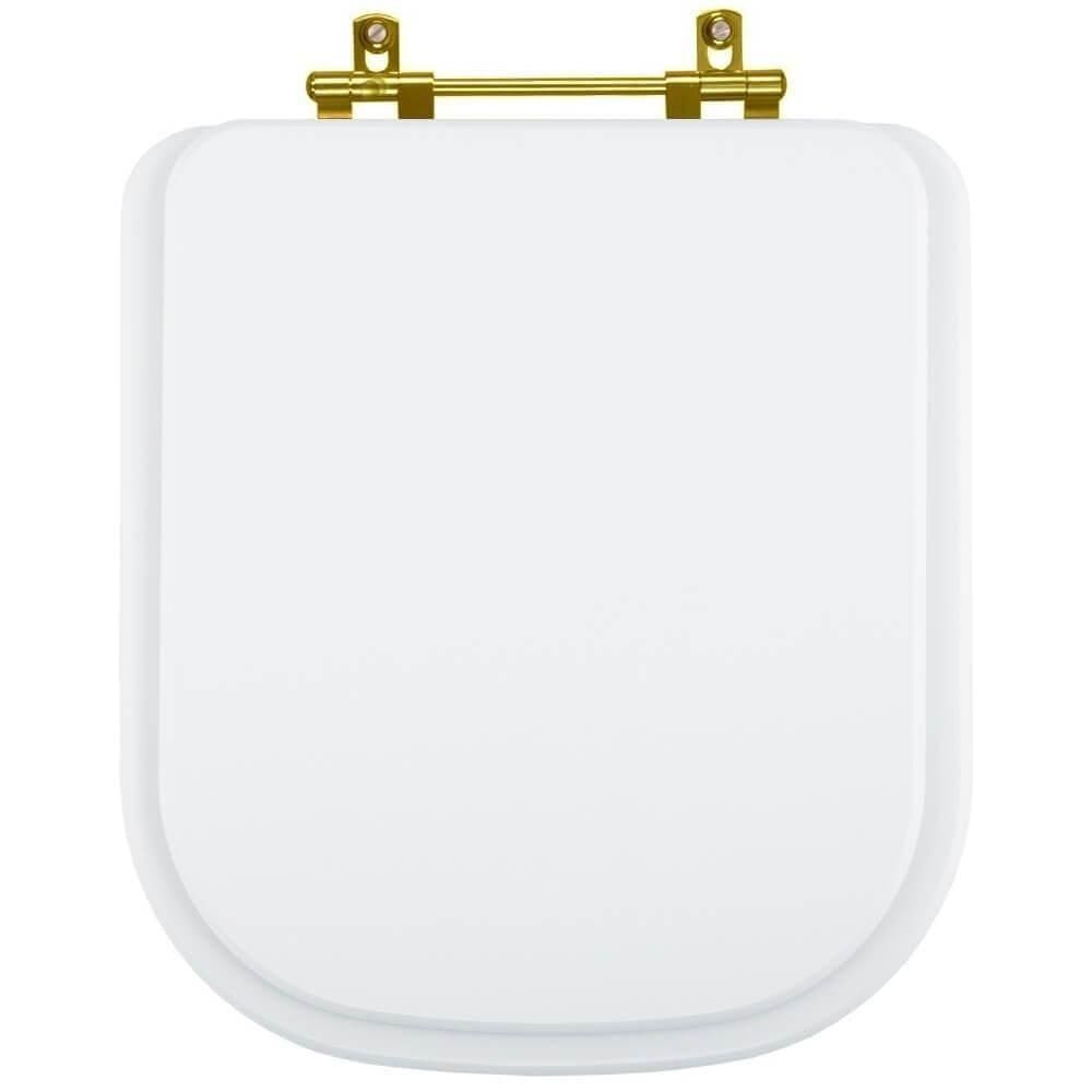 Assento Sanitário Poliester Quadra Branco Ferragem Dourada Para Vaso Deca
