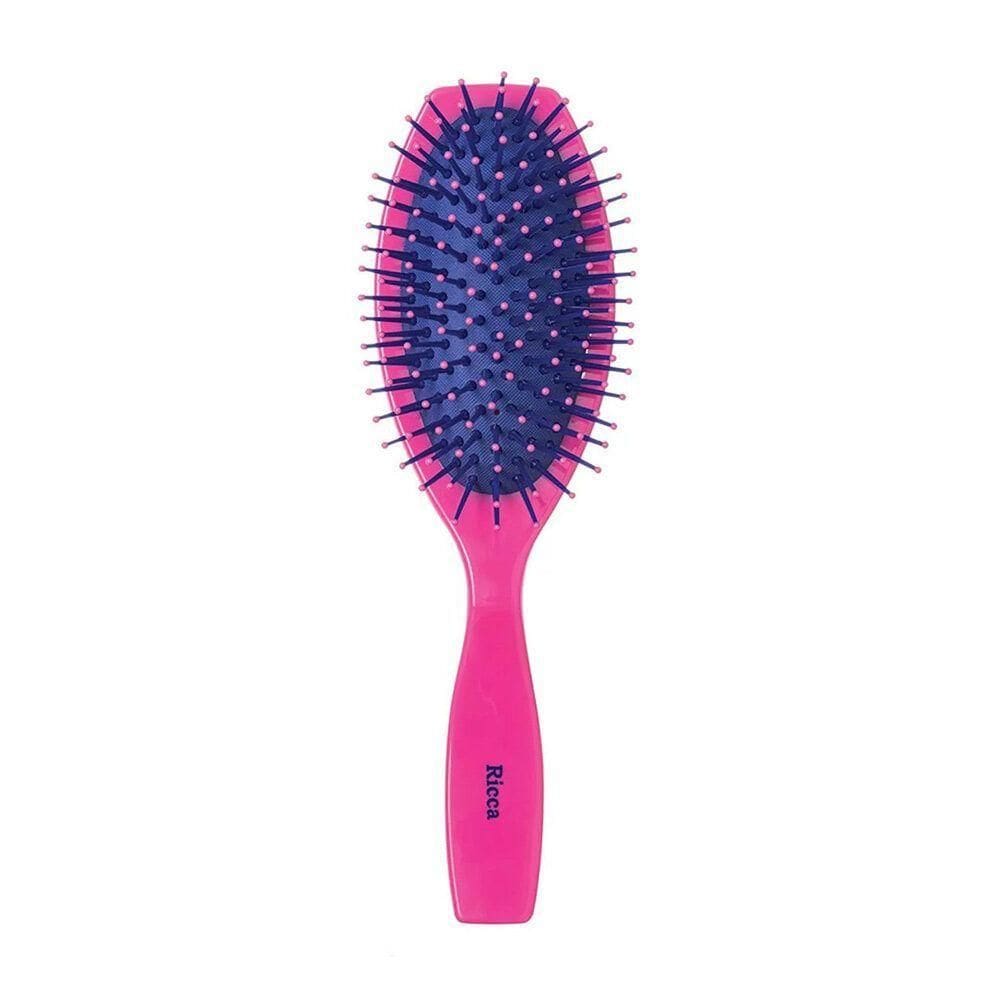 Escova De Cabelo Oval 21cm Rosa Pink Nylon Almofadada Ricca