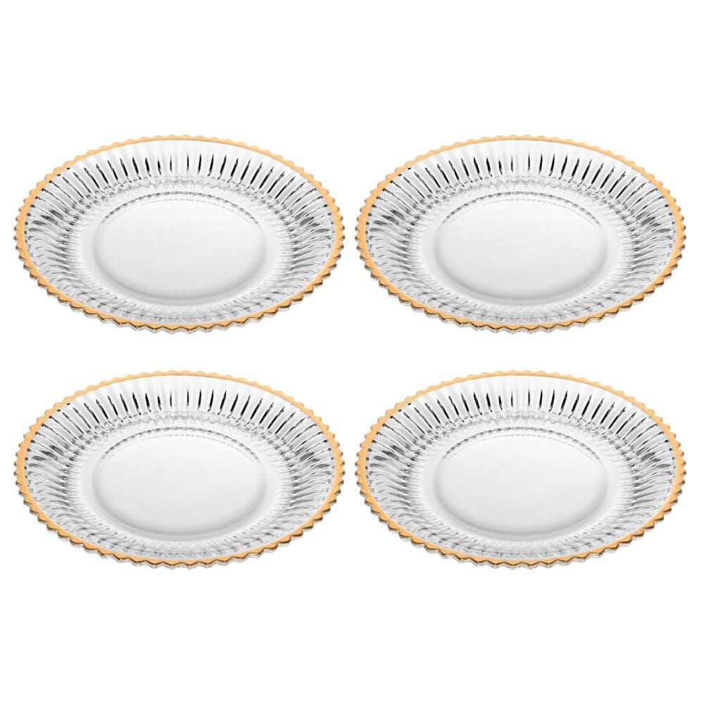Conjunto de 4 Pratos Sobremesa de Cristal com Fio de Ouro Imperatriz 20cm - Wolff