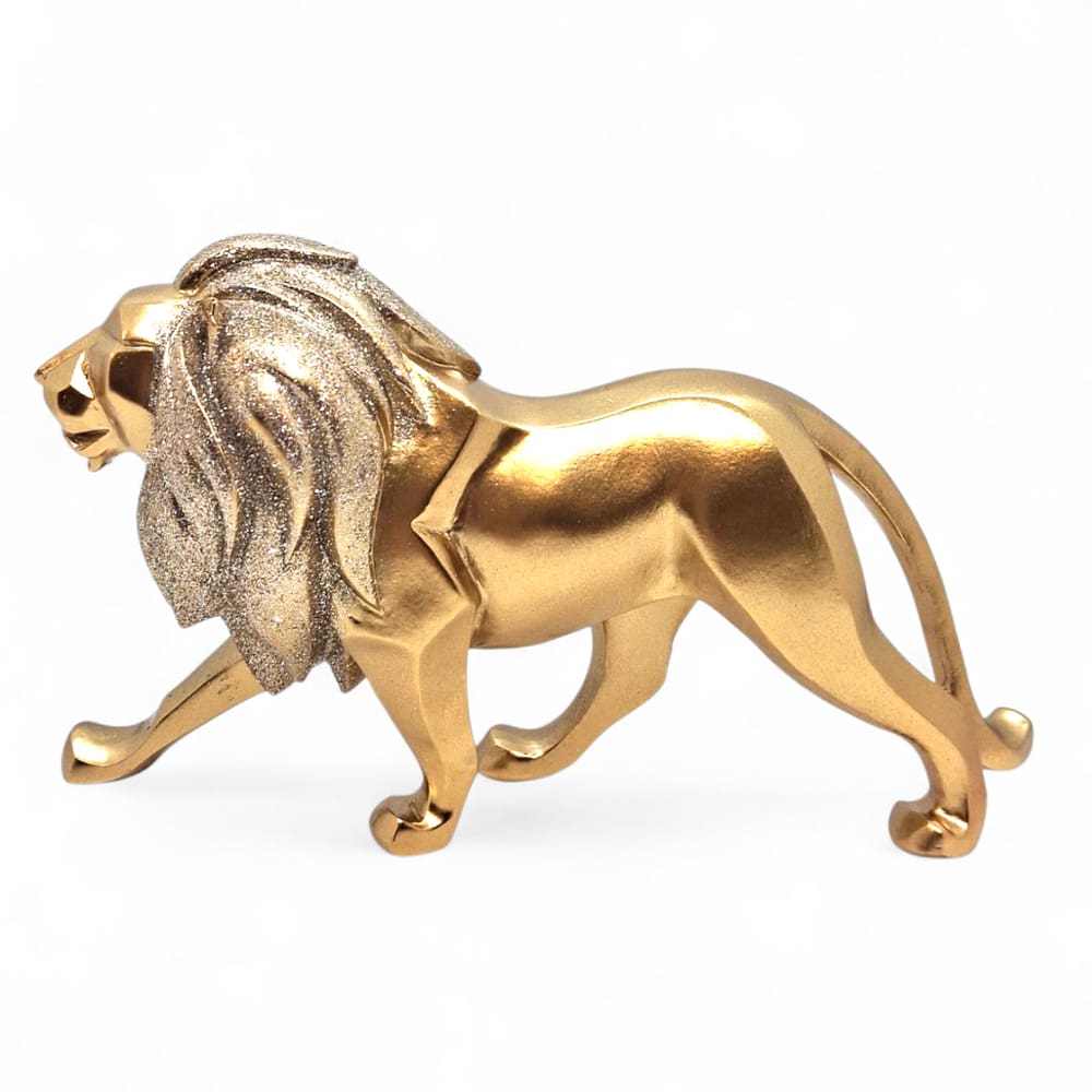 Estatua de Leão Enfeite de Resina Dourado Brilhante 21 cm