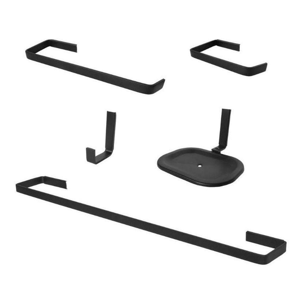 Kit Acessorios Para Banheiro Quadrado 5 Peças Preto Fosco