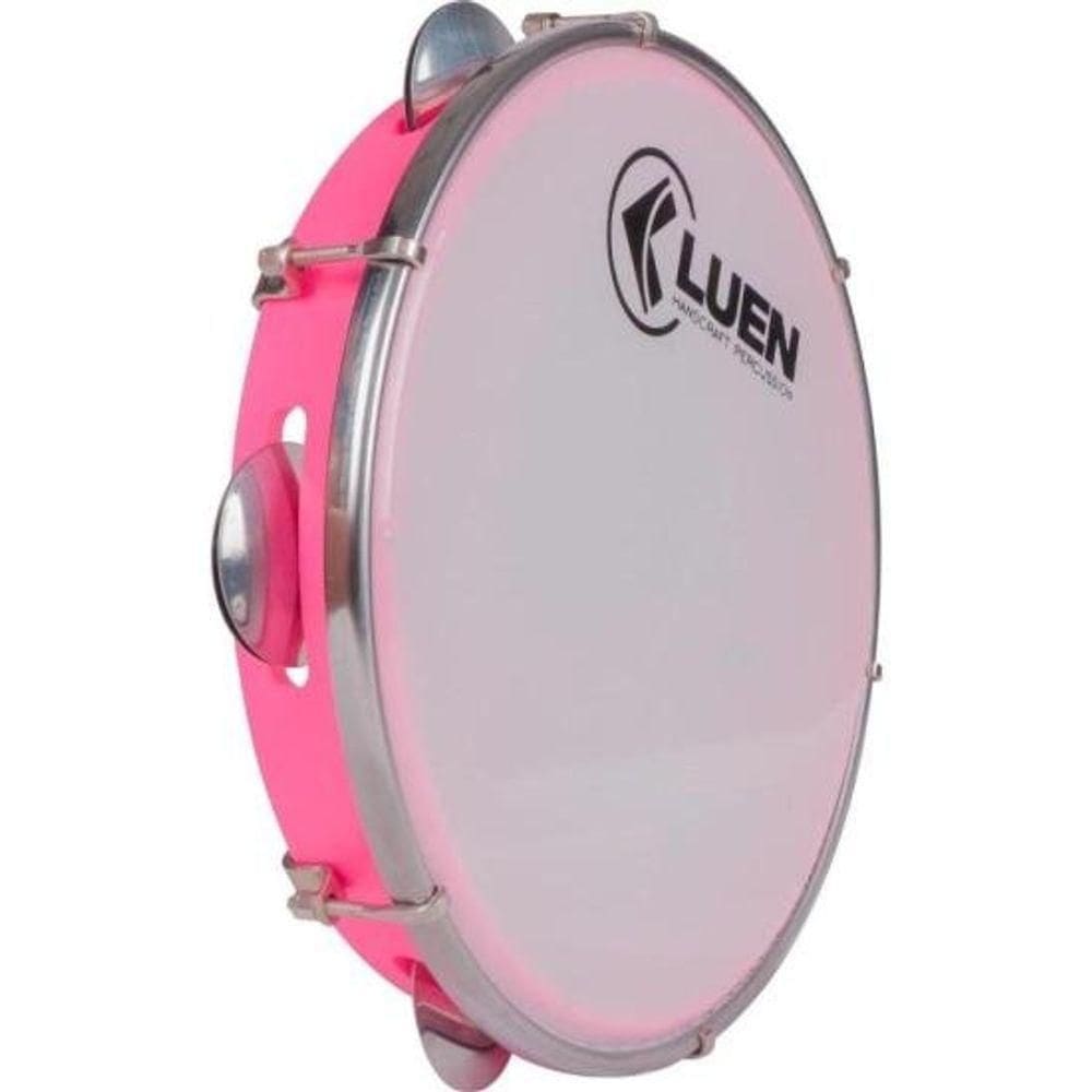 Pandeiro 10" Pele Leitosa Luen Visual na cor Rosa.
