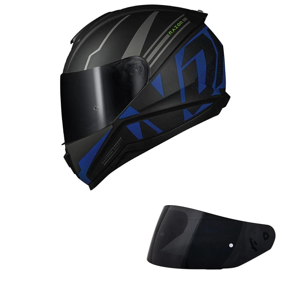 Capacete Norisk Ff802 Razor Full Preto/Azul Fosco Mais Viseira Fumê