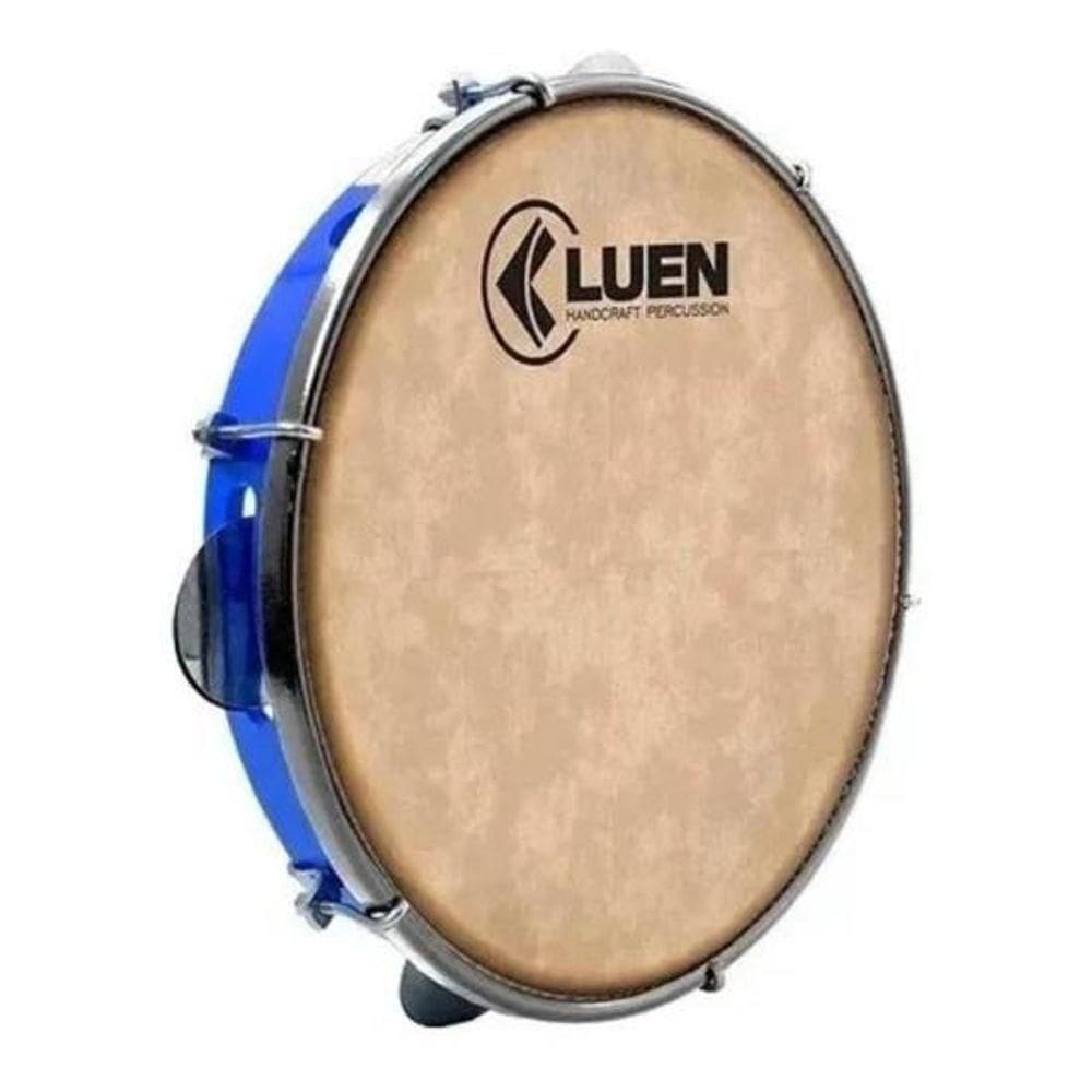 Pandeiro 10” Pele Animal Luen em destaque na cor Azul.