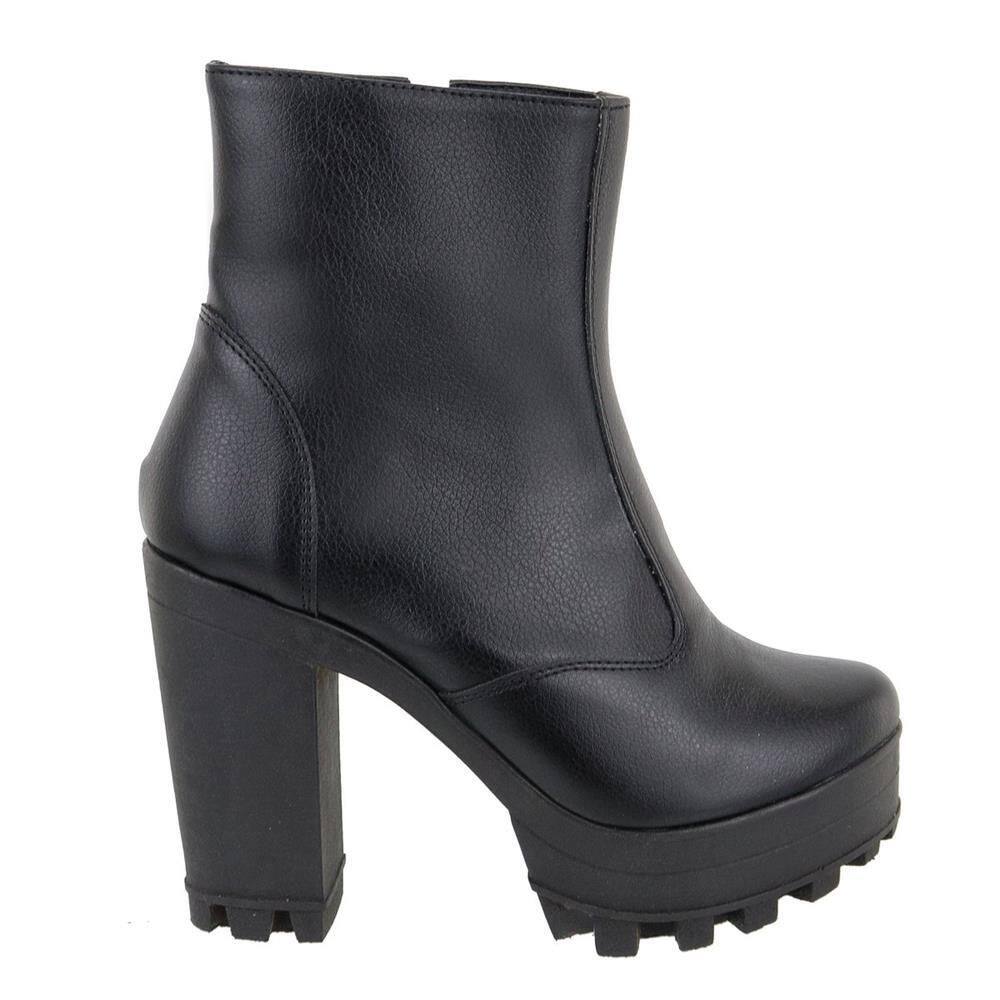 Bota Feminina Casual Salto Bloco Alto Tratorado