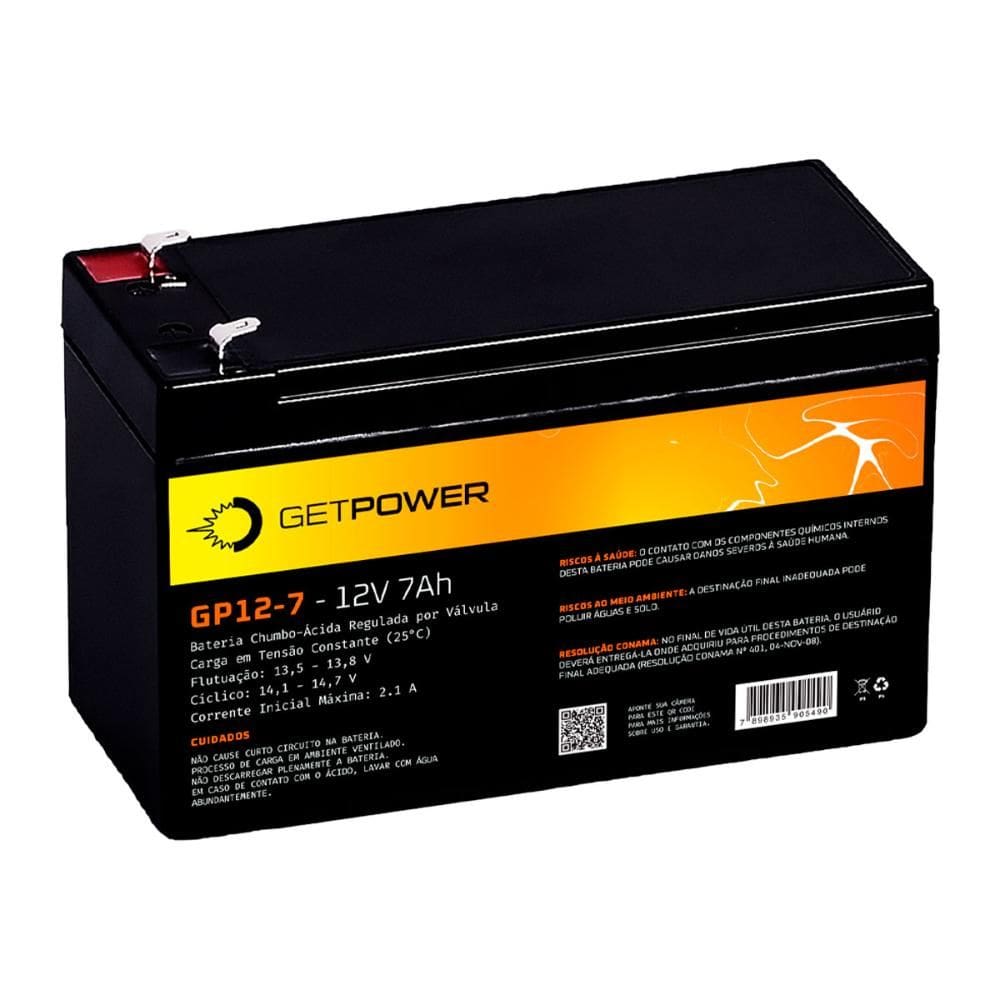 Bateria para Nobreak e Sistemas de Segurança - 12V / 7Ah - Estacionária - Getpower P1200070A1B22