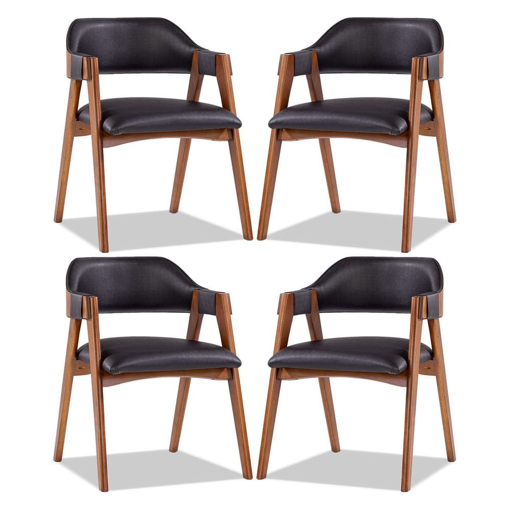 Kit 4 Cadeiras de Jantar Moderna Lua em Madeira com Estofado Impermeável Facto Preto L72