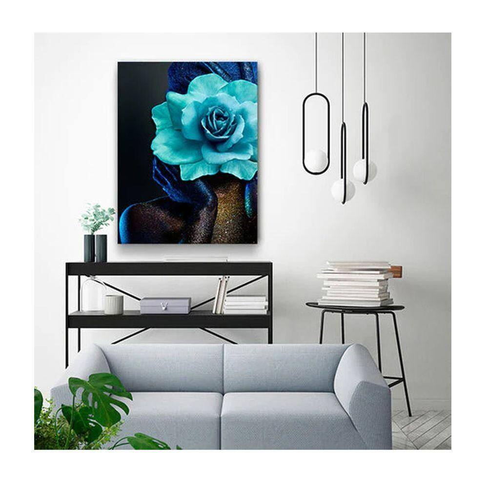 Quadro Arte Conceito Color Paint Woman Blue Rose C- Moldura Marrom e Vidro Tamanho 90 X 60cm