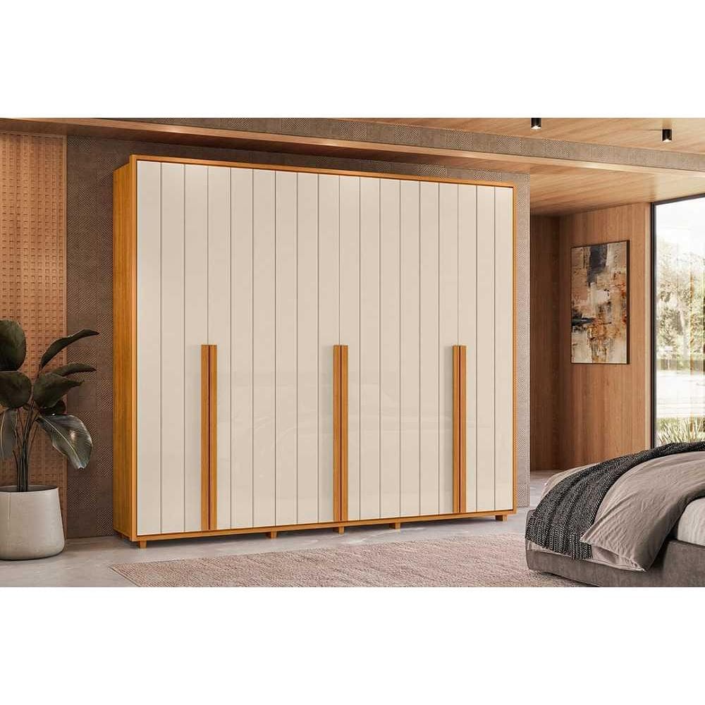 Guarda-roupa Volpi 100% MDF ripado 6 portas e 6 gavetas - Cinamomo Off White - Madetec