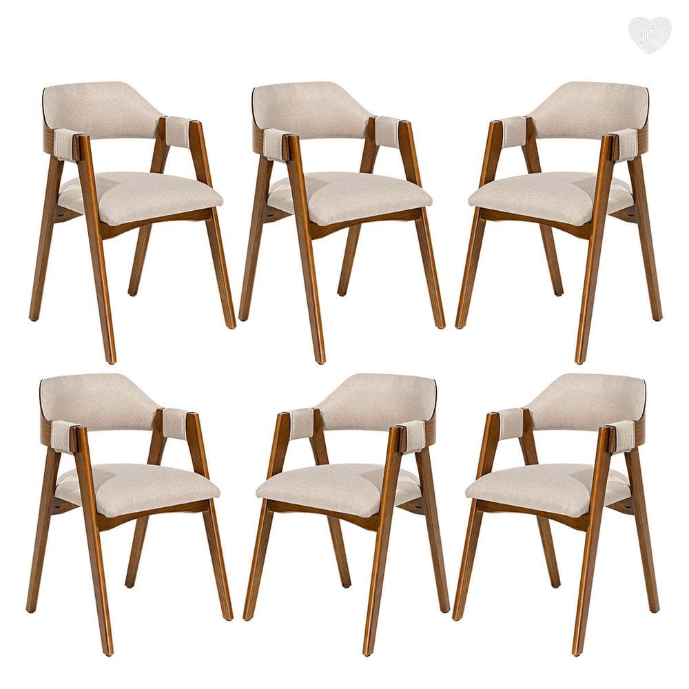 Kit 6 Cadeiras para Mesa de Jantar Lua com Estofado Linho Bege L59