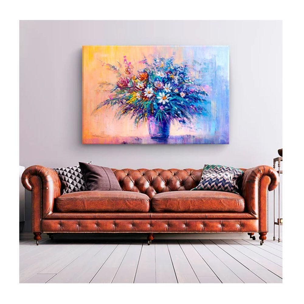 Quadro Folhas e Flores Color Flowers C- Moldura Dourada Tamanho 120 X 80cm