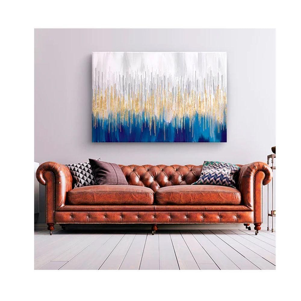 Quadro Decorativo Abstrato Belas Linhas Douradas C- Moldura Dourada Tamanho 100 X 70cm