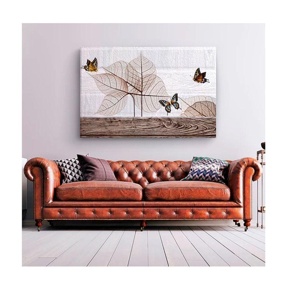 Quadro Decorativo Animais Borboletas Lineares C- Moldura Marrom Tamanho 90 X 60cm