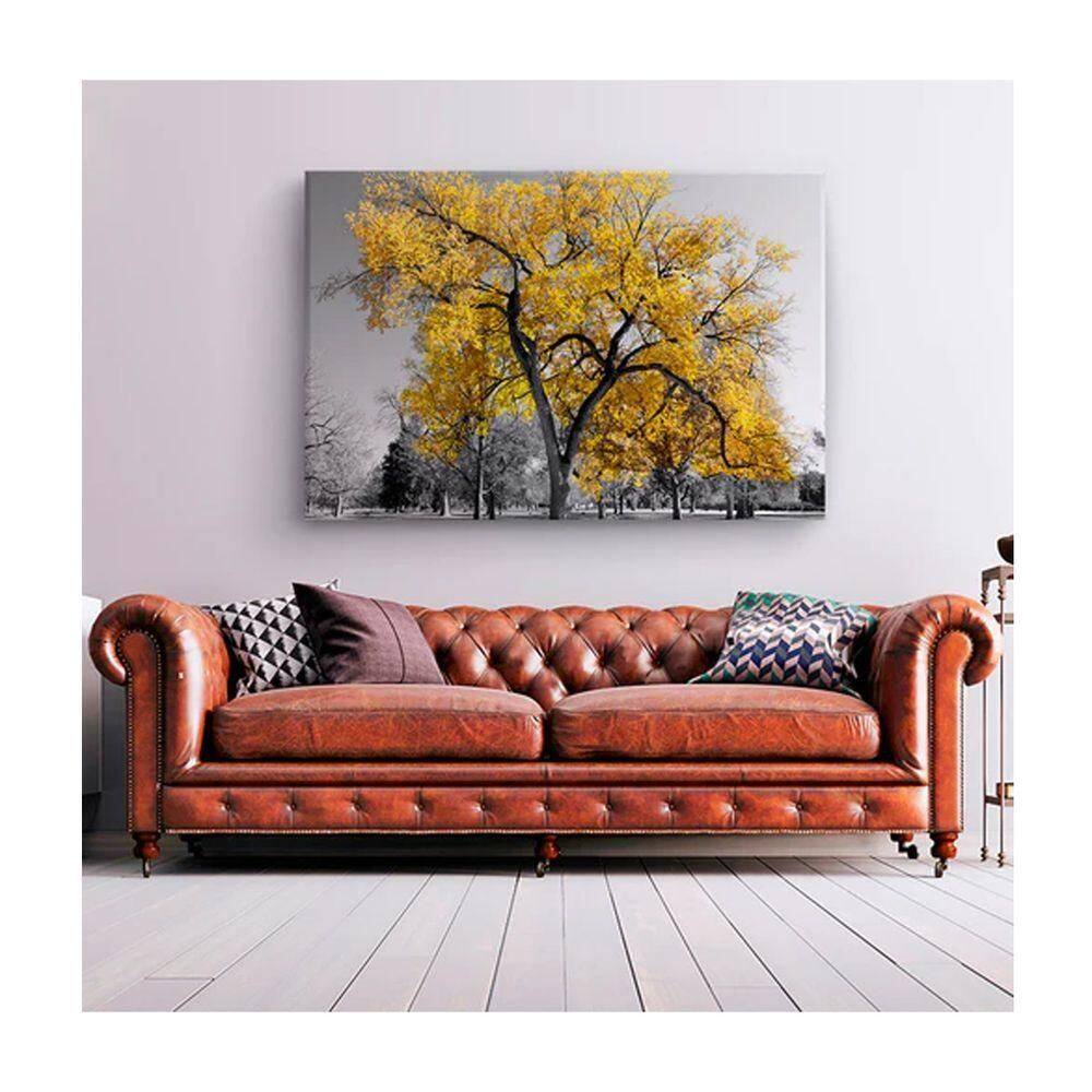 Quadro Paisagens e Natureza Arvore Amarela C- Moldura Prata e Vidro Tamanho 100 X 70cm