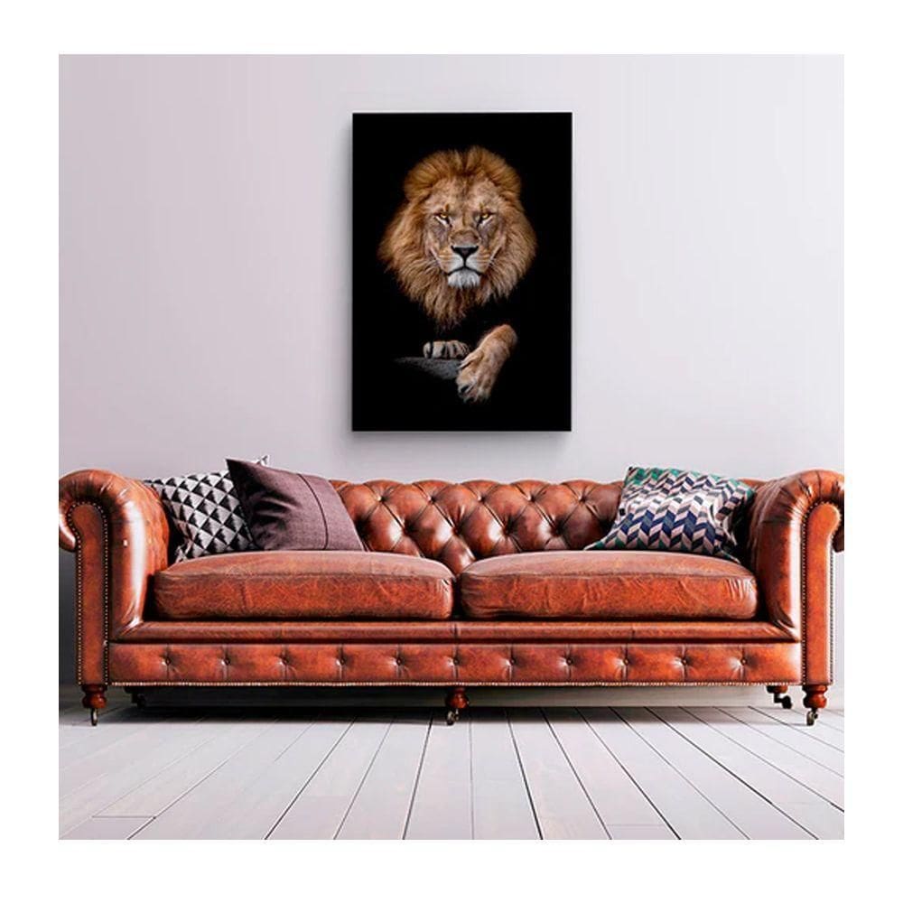 Quadro Animais Retrato Do Leão C- Moldura Dourada e Vidro Tamanho 120 X 80cm