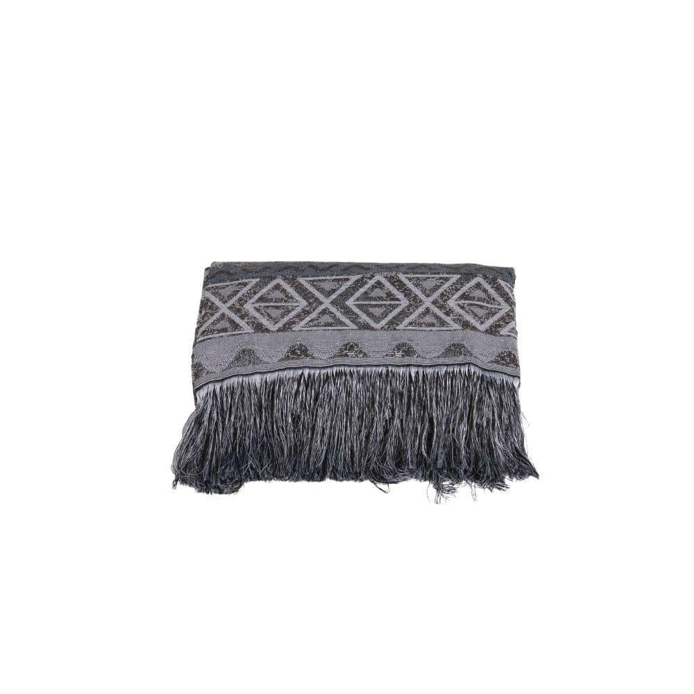 Xale Para Sofá Com Franja Luxor 1 Peça 2,10m X 1,35m 60% Algodão - 40% Poliéster Tecido Jacquard - Cinza Geométrico