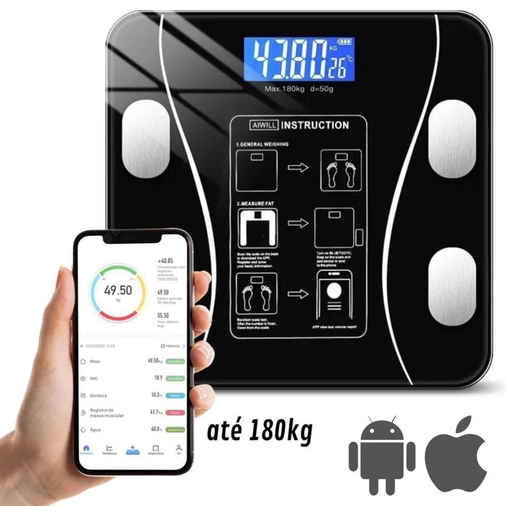 Balança Digital Corporal 180k Bioimpedância Aplicativo Bluetooth