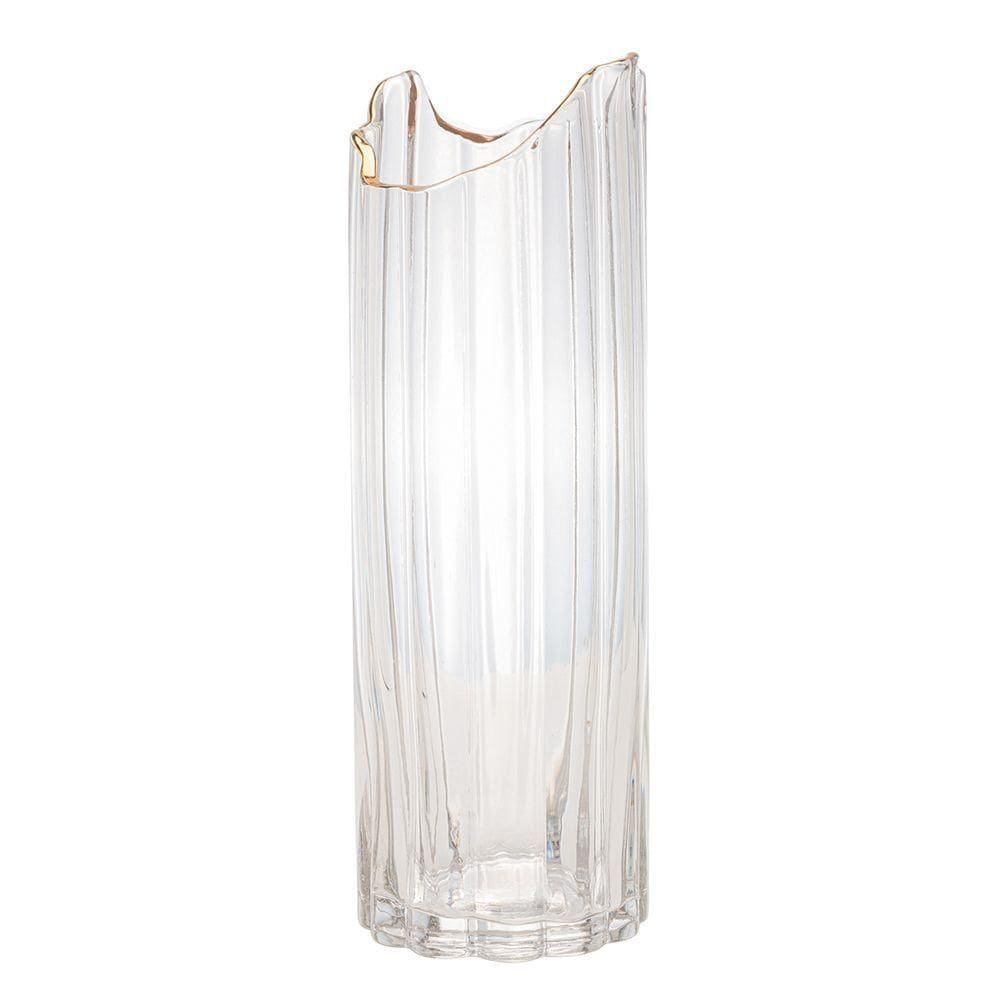Vaso De Vidro Transparente Com Borda Dourada Para Flores Arranjos Plantas 10x30cm Wolff