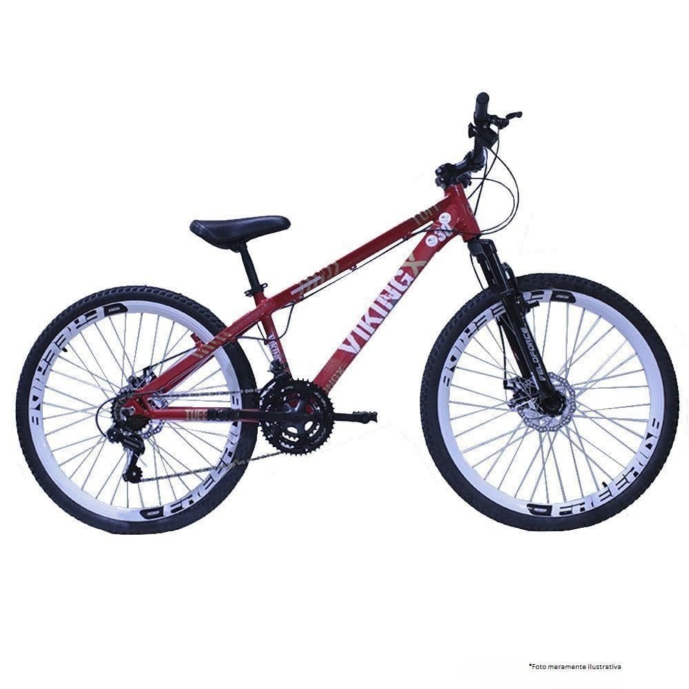 Bicicleta Viking X Tuff30 Freeride Aro 26 Freio A Disco 21 Velocidades Cambios Shimano Vermelho Aro Branco