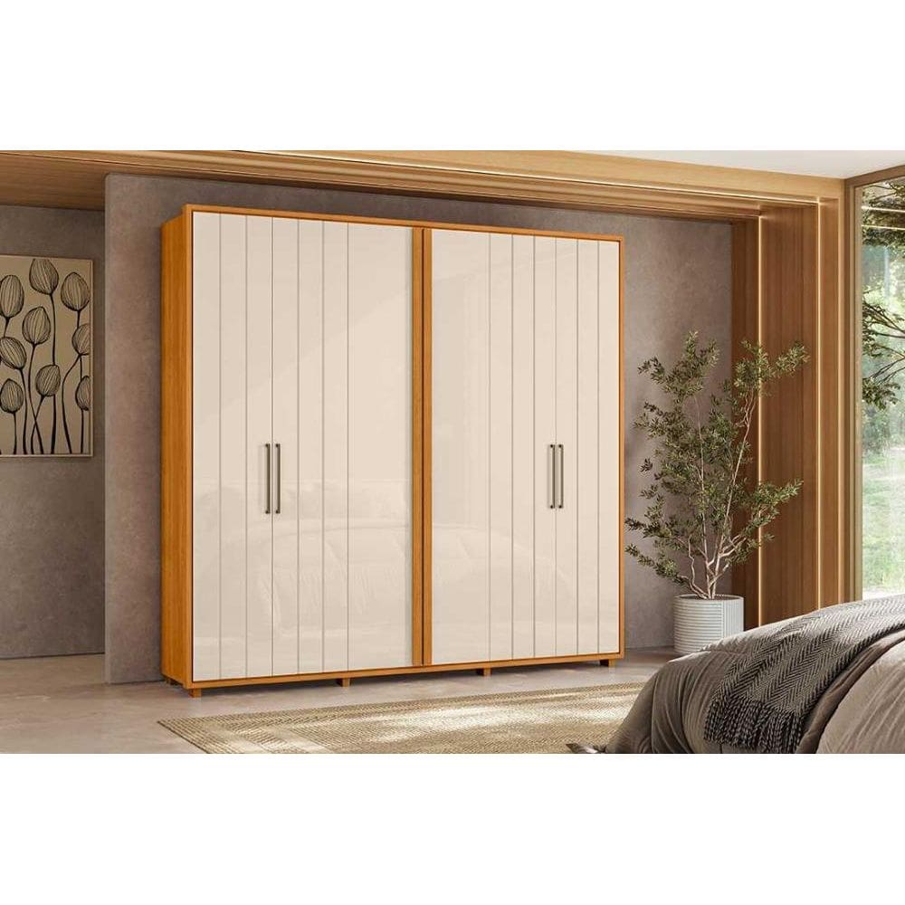 Guarda-roupa Miró 100% MDF ripado 6 portas e 4 gavetas - Cinamomo Off White - Madetec