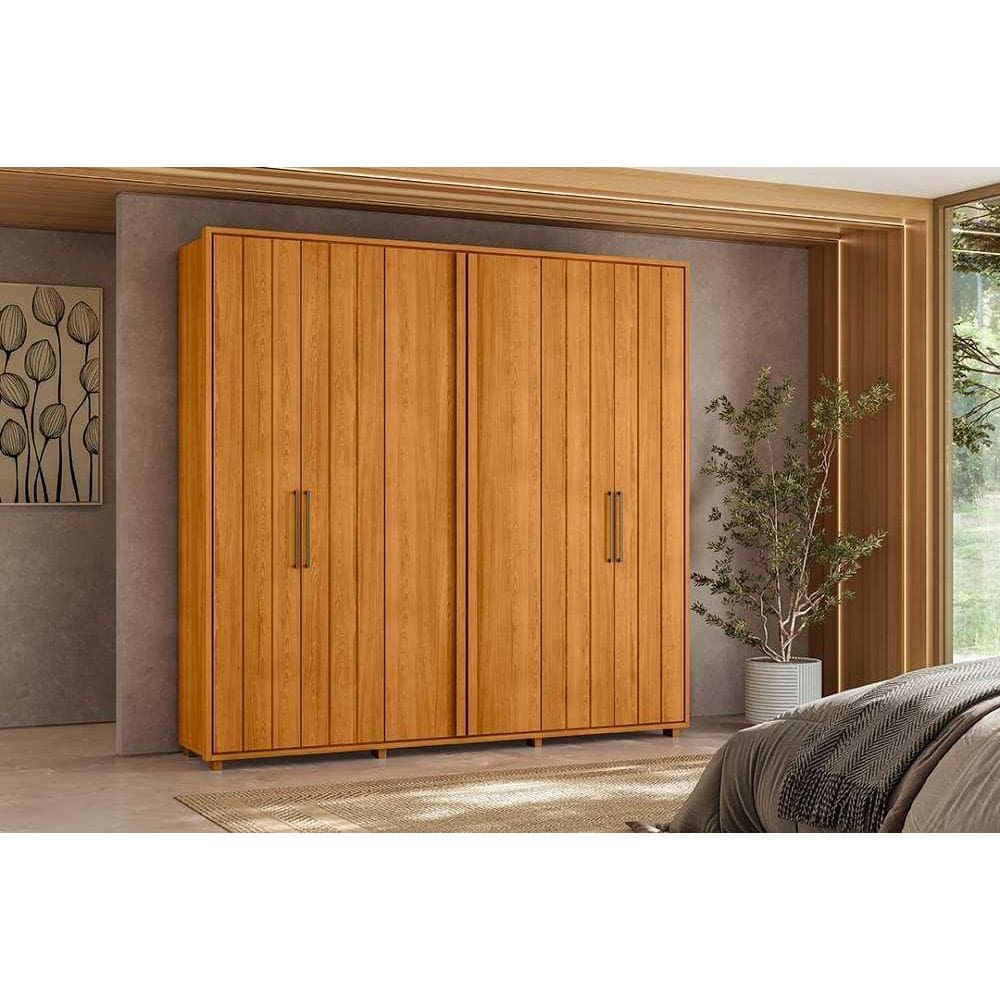 Guarda-roupa Miró 100% MDF ripado 6 portas e 4 gavetas - Cinamomo - Madetec