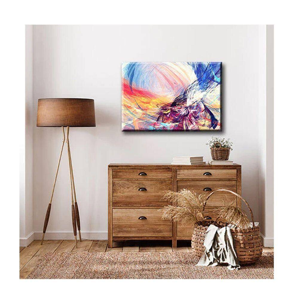 Quadro Tendenci Abstrato Colored C- Moldura Prata e Vidro Tamanho 90 X 60cm