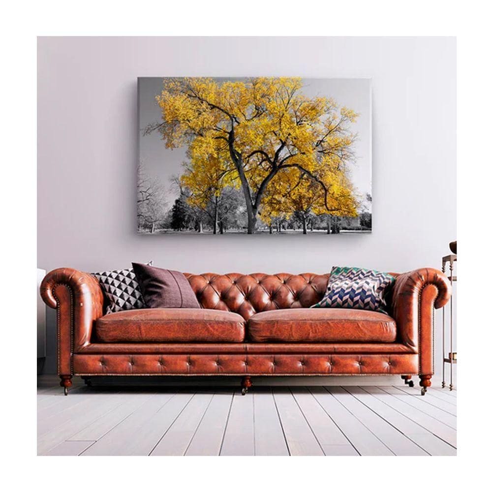 Quadro Paisagens e Natureza Arvore Amarela C- Moldura Prata e Vidro Tamanho 100 X 70cm