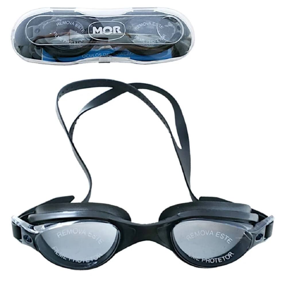 Óculos De Natação Basic Silicone Preto Mor Estojo Protetor