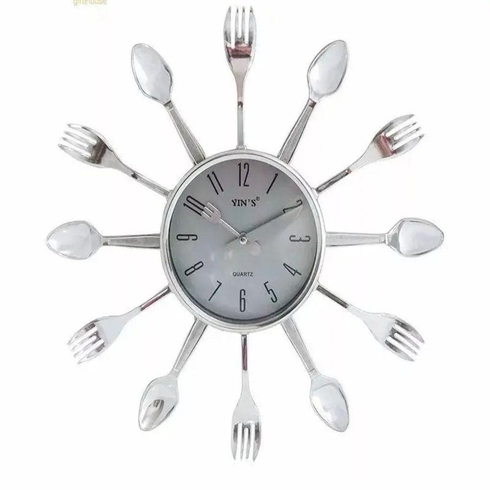 Relogio Parede Cozinha Talheres Estilo Retro Decorativo Branco Moderno Colher Garfo Elegante