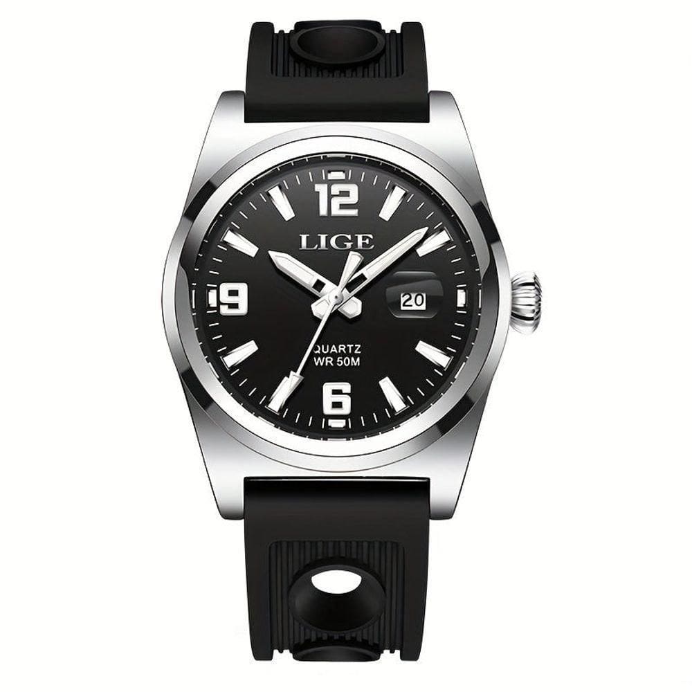 Relógio Esportivo De Quartzo Estilo Vintage Masculino Impermeável 50m Display Luminoso Preto Prateado