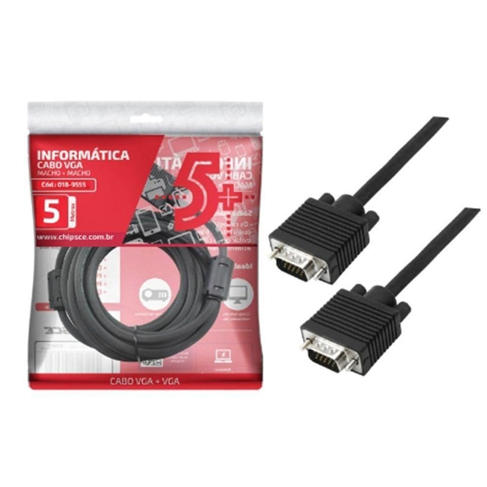 Cabo Vga Macho X Macho Com Filtro 5 Metros De Tvs