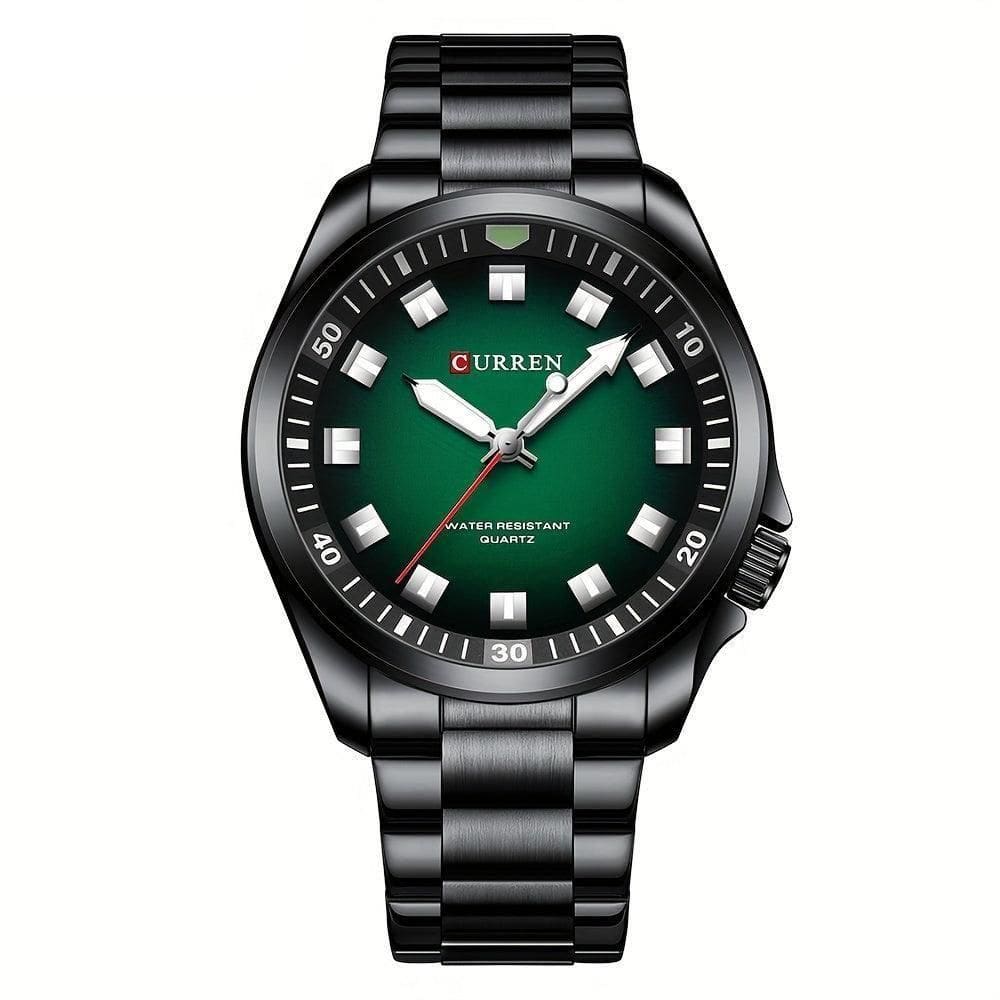 Relógio De Quartzo Masculino Pulseira De Aço Inoxidável Resistente à água 30m Esportivo Preto Verde