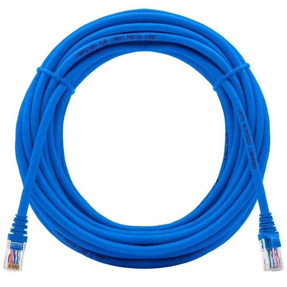 Cabo Rede Cat6 20m Com Rj45 Crimpado Azul Lan Utp 20 Metros
